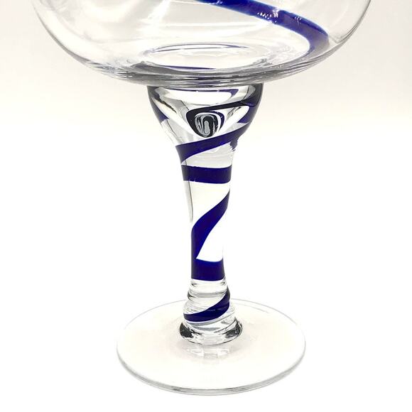 Vintage Pier 1 Blue Swirl Margarita Glasses Set of 2- Size 7" Tall x 5" Diameter - Picture 5 of 12